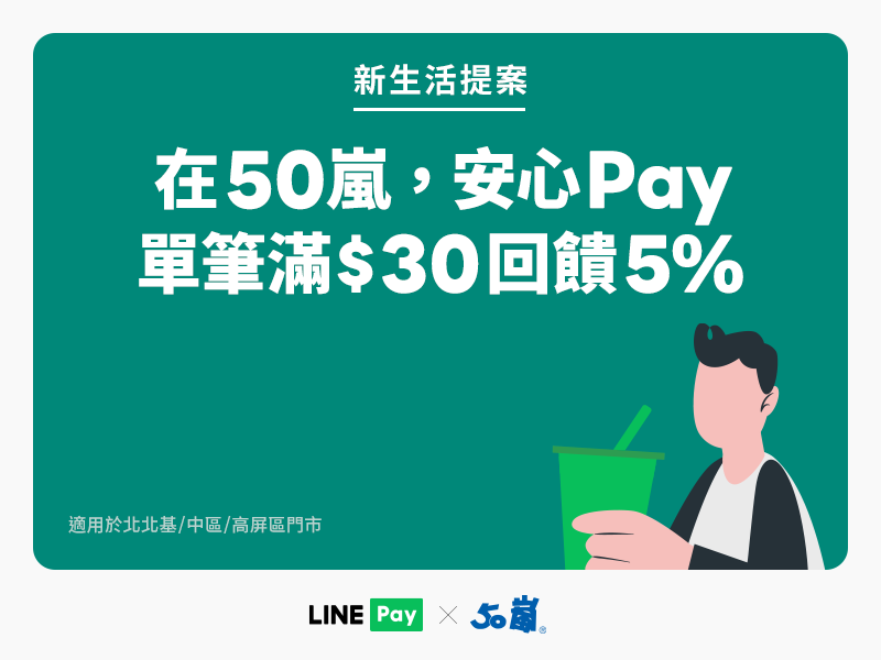 50嵐 單筆消費滿nt 30享5 回饋